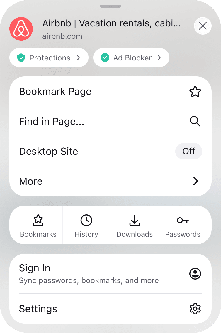 顯示為在瀏覽器選單中啟用的 iOS 版 Firefox 廣告攔截狀態指示器