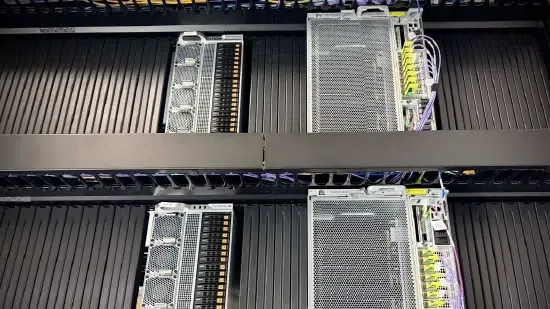 Server rack combining NVIDIA GPUs and d-Matrix Corsair accelerators at Gimlet Labs
