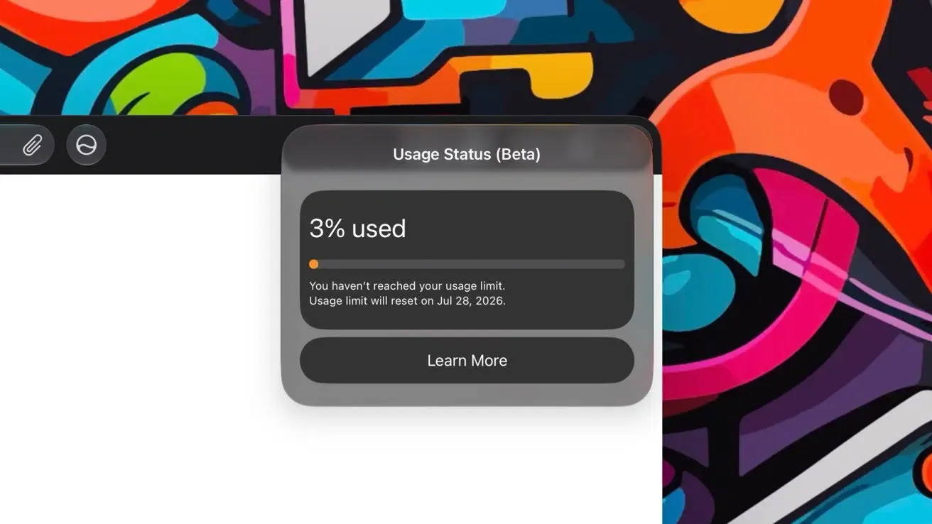 Usage status dashboard inside document settings showing remaining monthly AI tokens and allocation limits