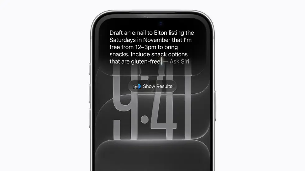 iPhone display showing Write with Siri interface and on-screen intelligence tools in iOS 27