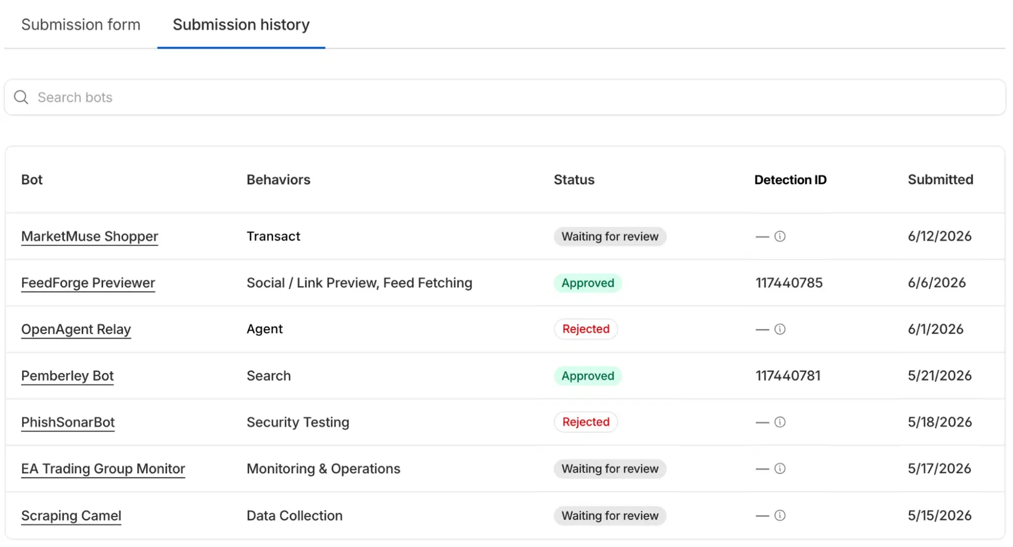 BotBase preview dashboard showing verified bot directory and real-time behavioral classifications