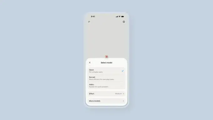 Screen shows Claude Voice 2's new model picker menu
