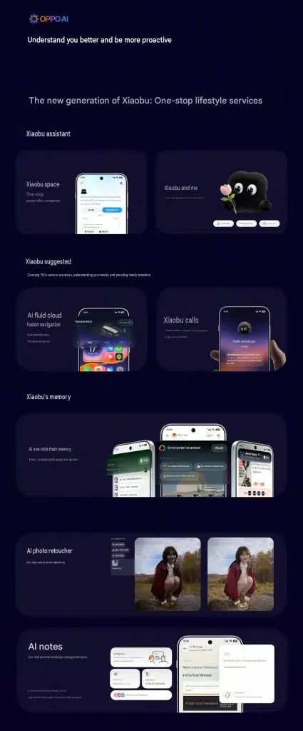 OPPO AI Xiaobu Space interface displaying proactive travel handoffs and contextual notification cards