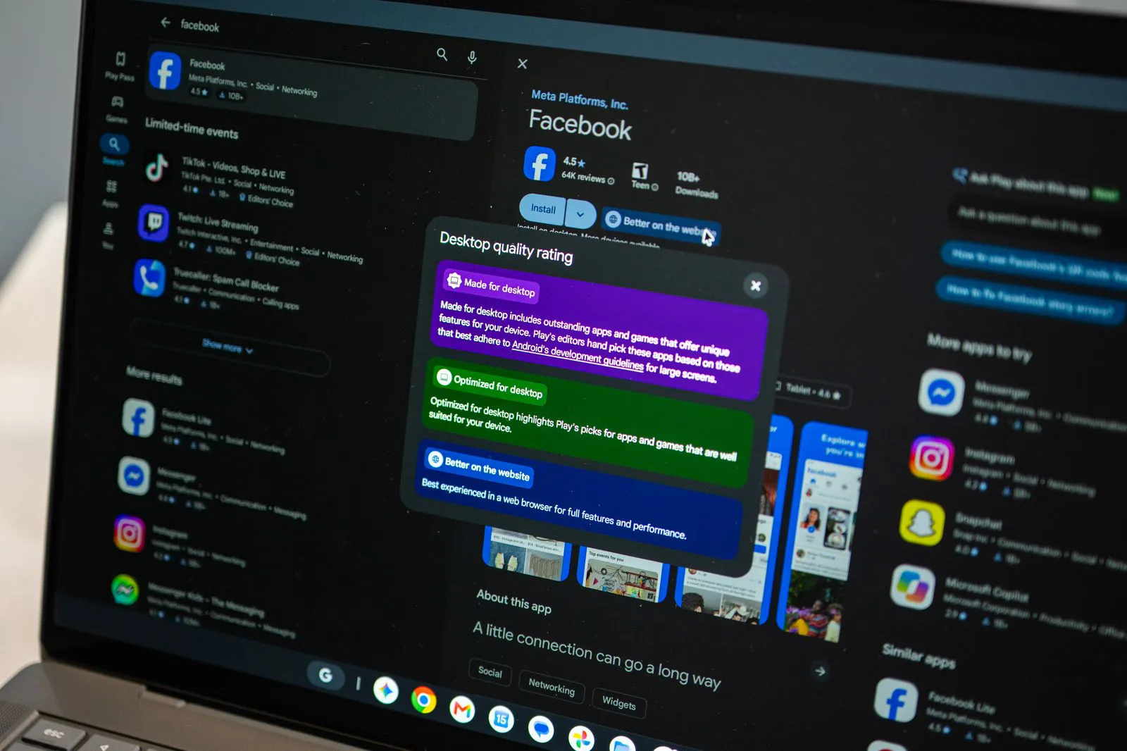 متجر Google Play يظهر شارات توافق تطبيقات سطح المكتب على Googlebook
