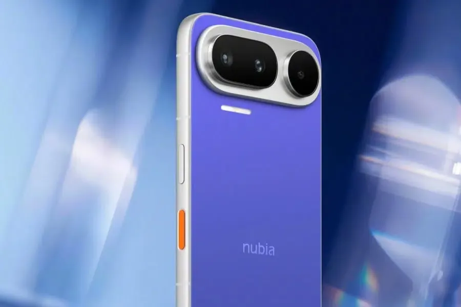 زر ذكاء اصطناعي مادي برتقالي مخصص في هاتف Nubia NaviX Ultra مع ماسح بصمات أصابع سعوي مدمج