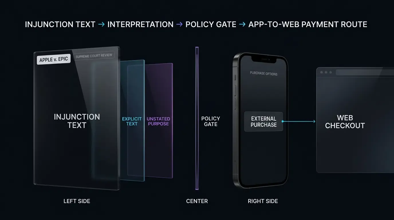 Apple Epic legal review beside app-to-web payment routing.