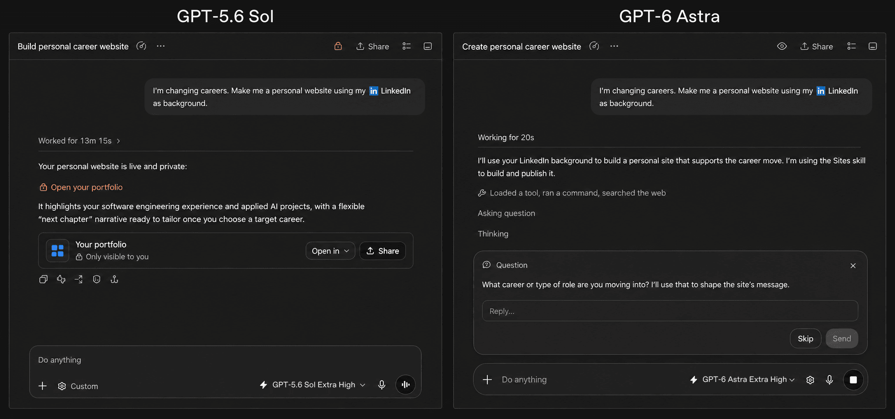 การเปรียบเทียบเคียงข้างกันระหว่าง GPT-5.6 Sol และ GPT-6 Astra ในการใช้งานคอมพิวเตอร์