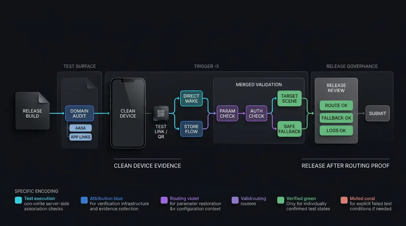 Clean-device preflight validates domain links, parameter restoration, authorization, and fallback behavior.