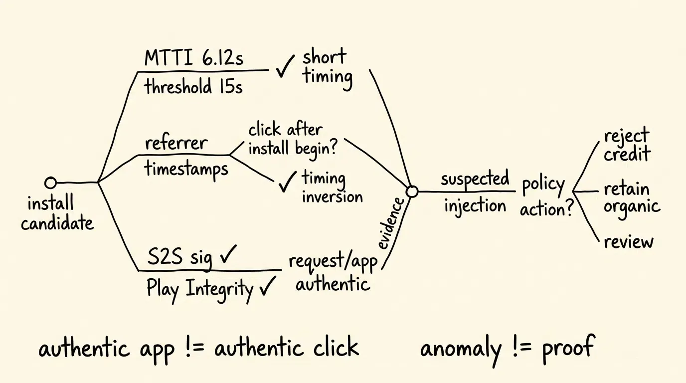Click injection evidence tree using MTTI and referrer timing