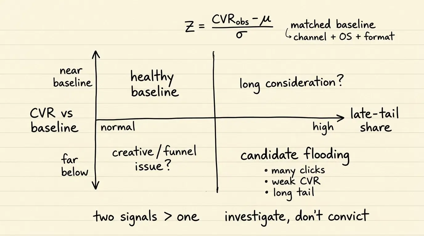 CVR deviation and MTTI late tail click flooding diagnosis