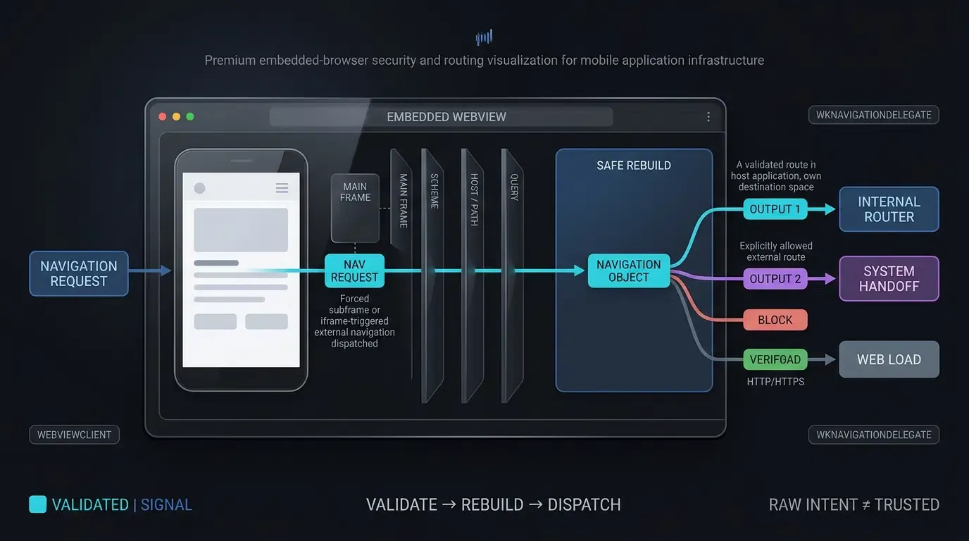 Embedded WebViews validate and rebuild routes before external native navigation.