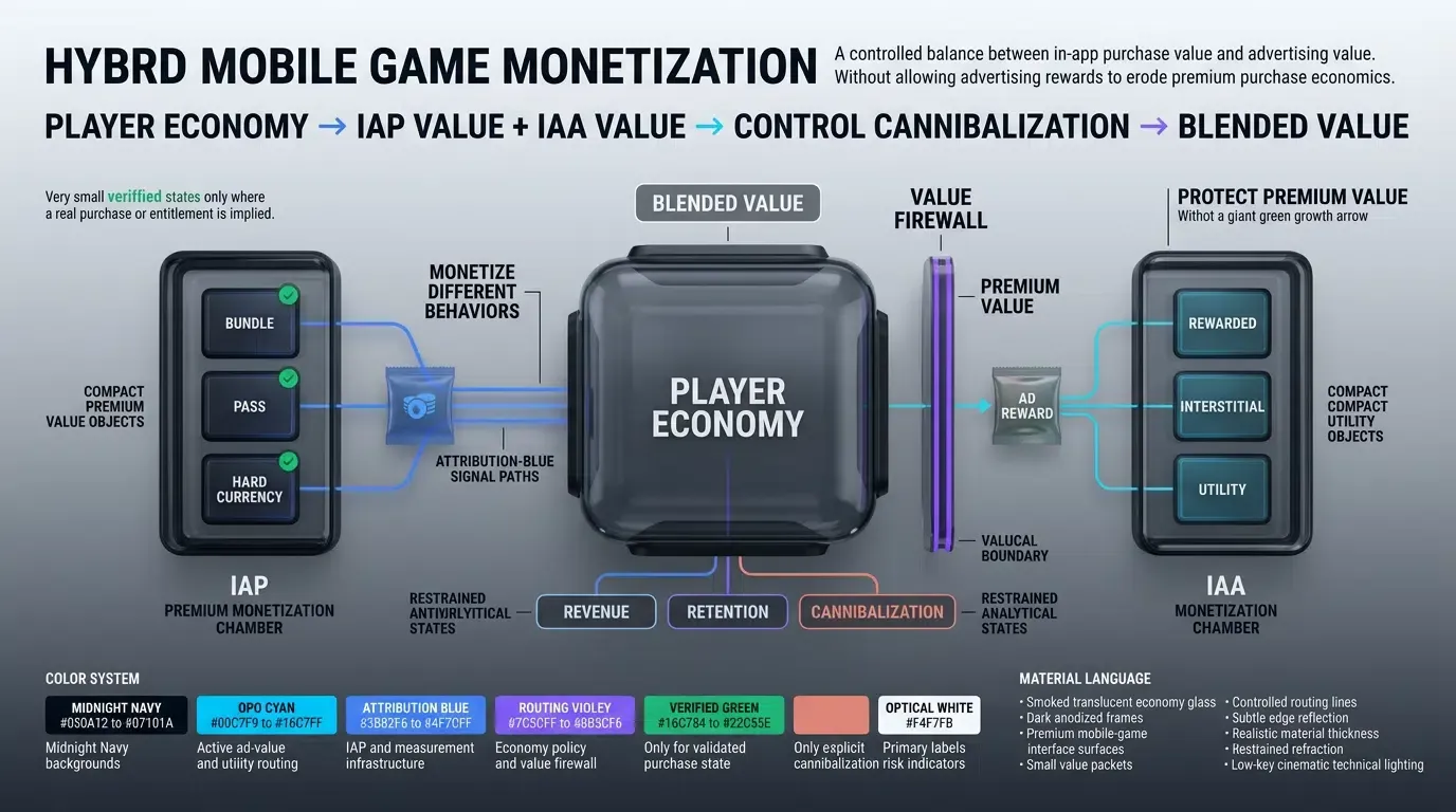 Hybride Spielmonetarisierung gleicht IAP- und Werbewert ohne Kannibalisierung aus.
