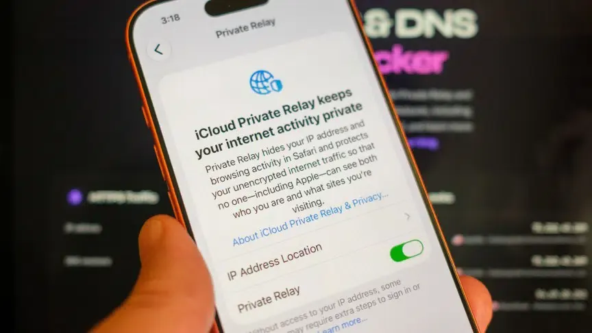 Conceptual illustration of Apple Private Relay settings on an iOS device