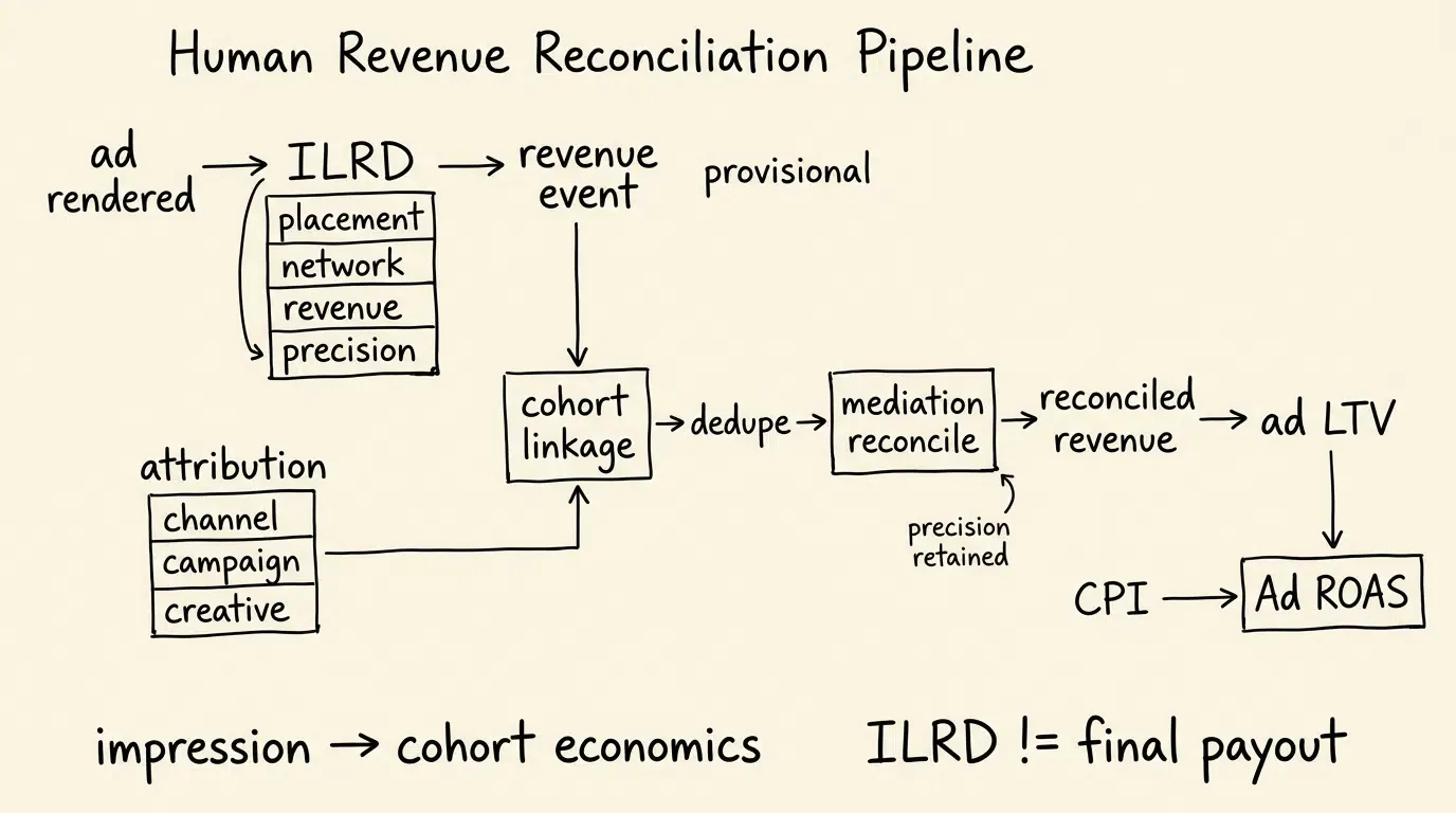Impression revenue linked to acquisition cohorts for ad ROAS