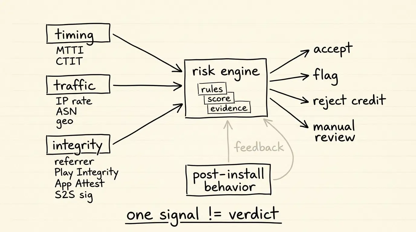 Multi signal mobile ad fraud detection and attribution decision flow