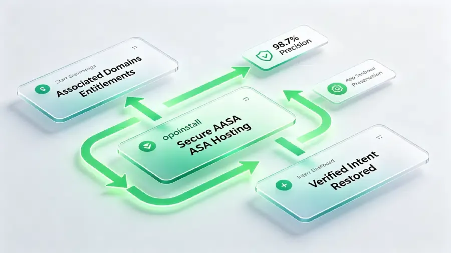استضافة ملف AASA الآمن من Opoinstall والتحقق من استحقاق الروابط العالمية.