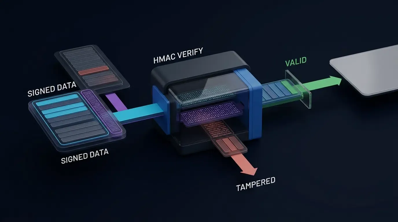 HMAC verification distinguishes intact campaign parameters from unauthorized modifications.
