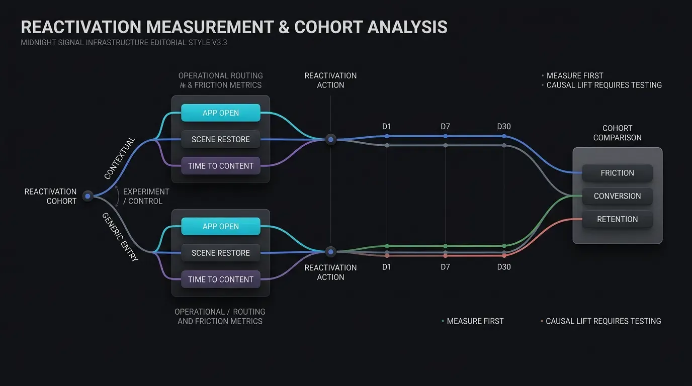 Reactivation cohorts compare routing friction, conversion, and retention over time.