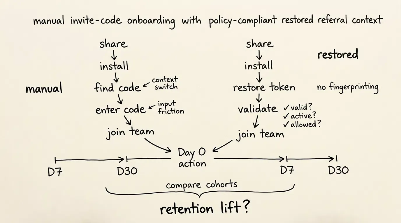 Referral code versus restored context retention experiment