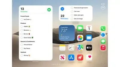 iPhone Duo Home Screen layout displaying split widget panel on left and application grid on right