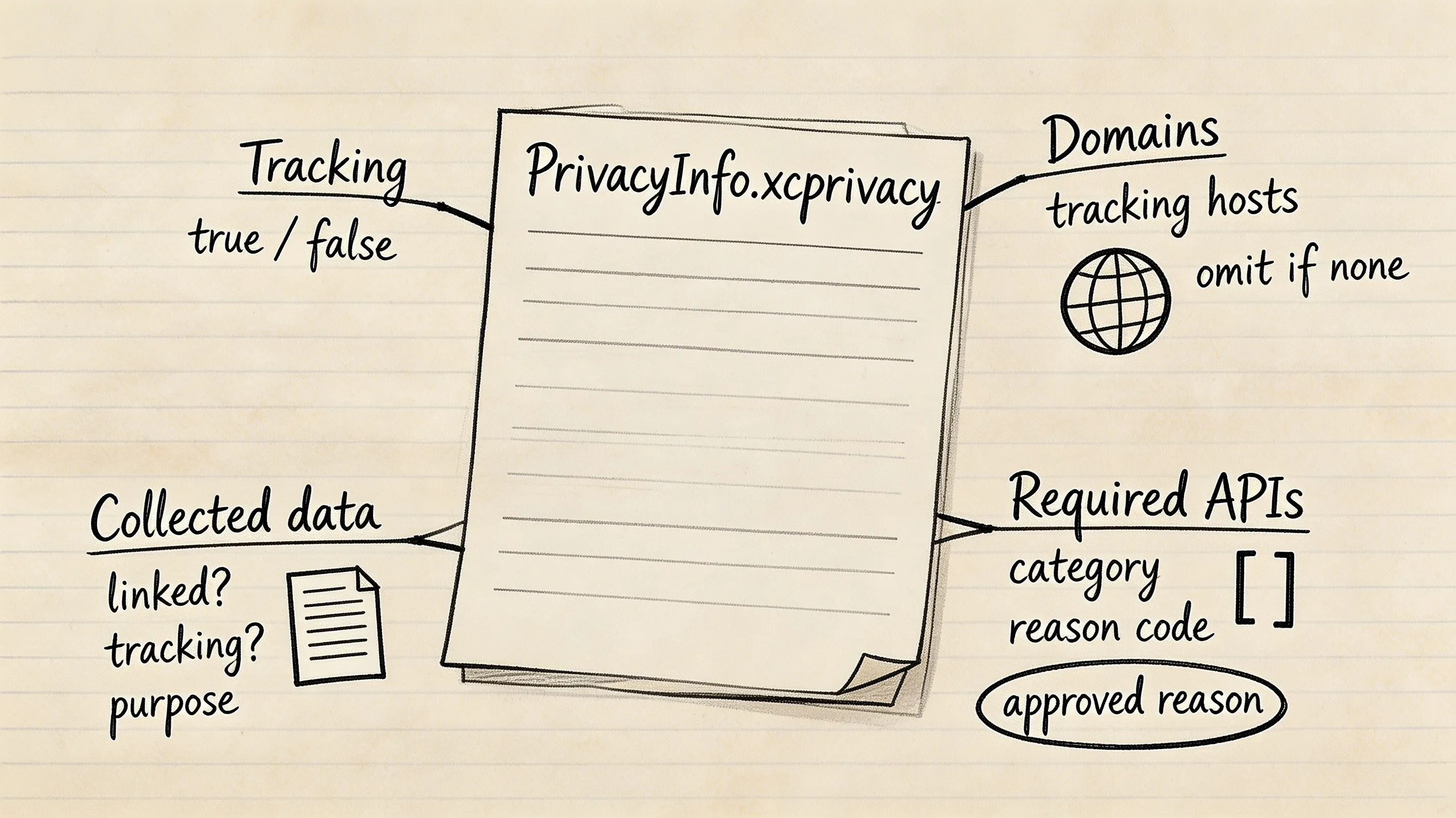 Quatre clés de configuration racine PrivacyInfo xcprivacy