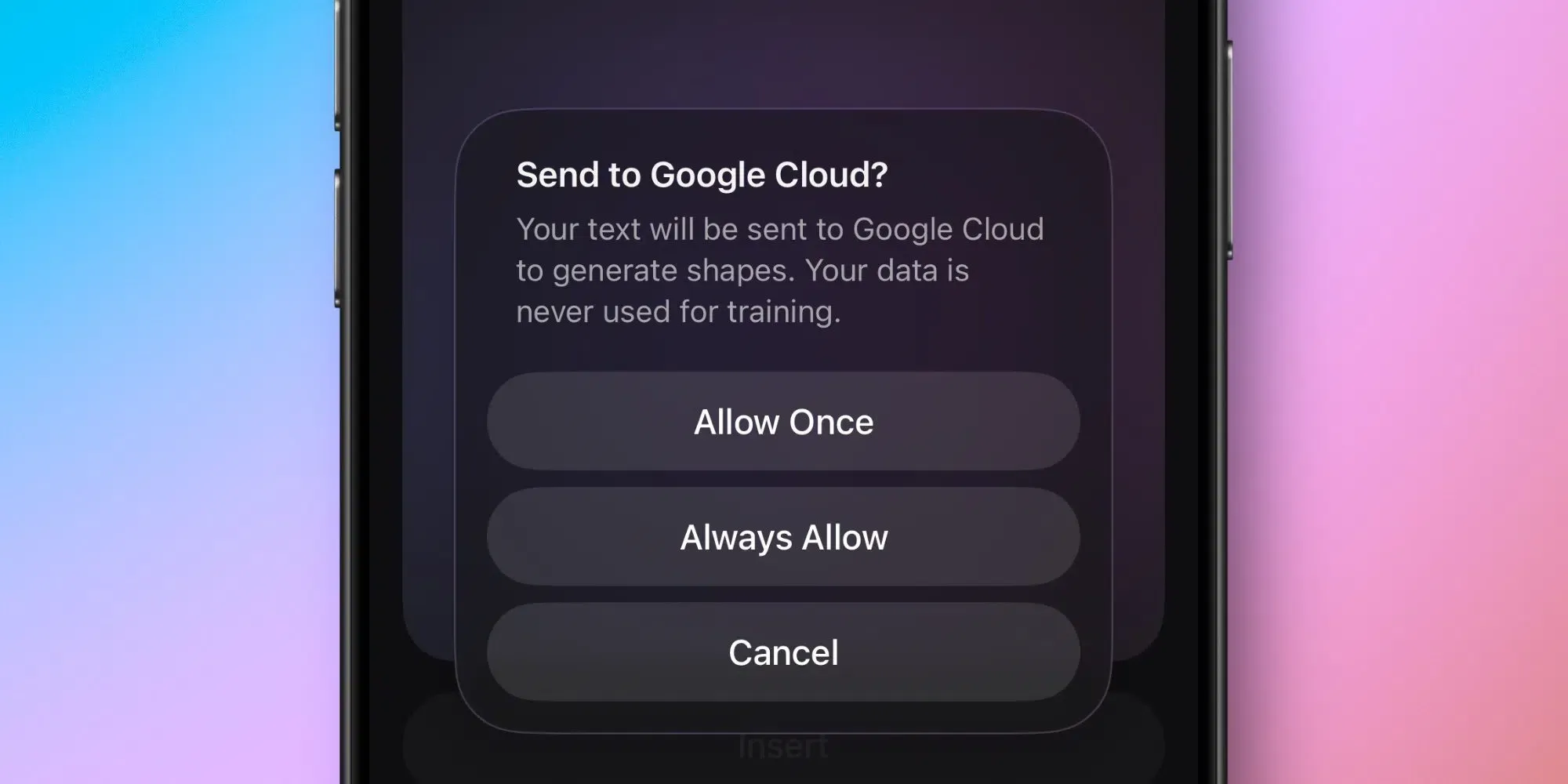 Google Cloud authorization prompt in iOS 27 asking user permission before sending data