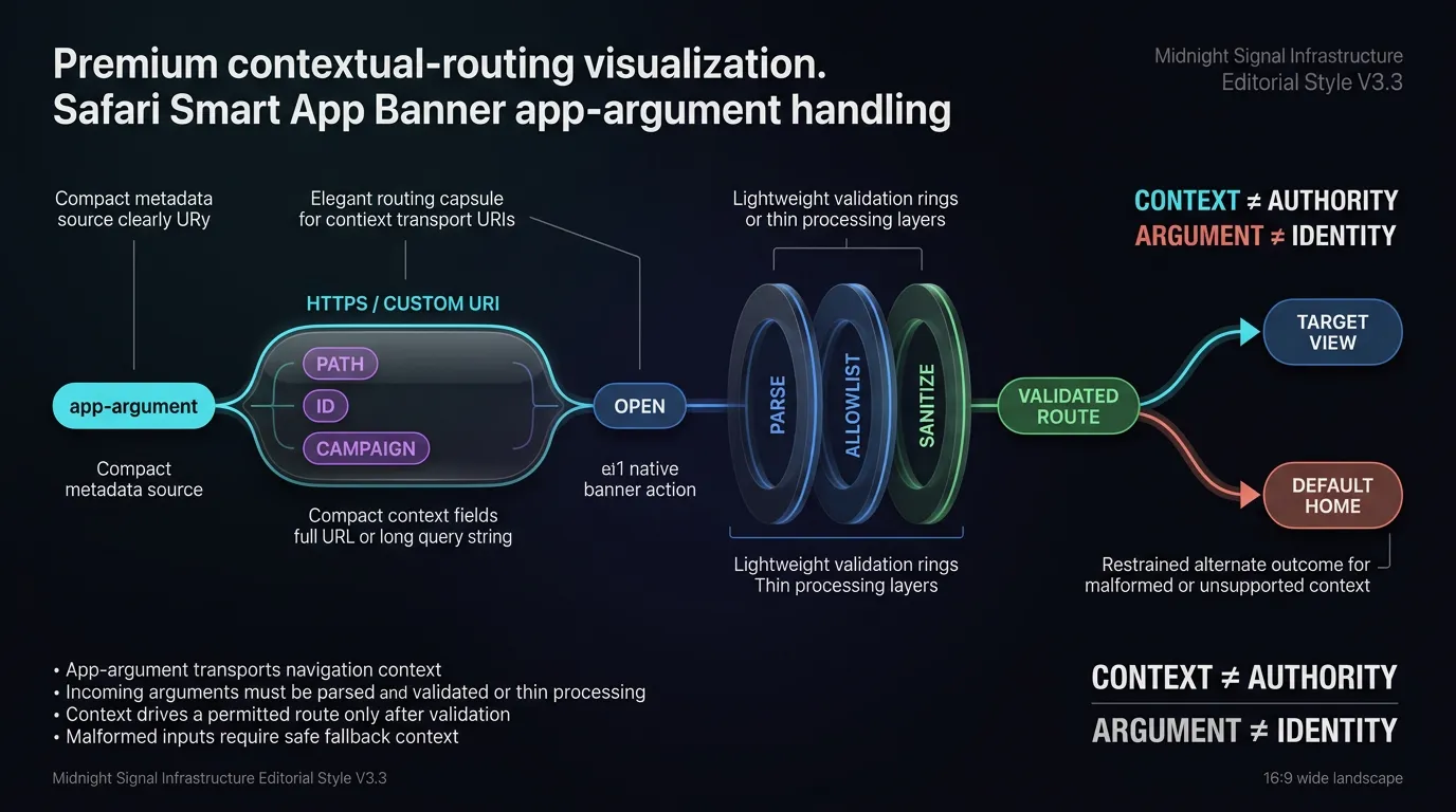 App-Argument trägt Routing-Kontext, der vor der nativen Navigation validiert werden muss.