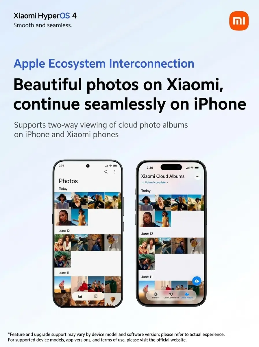 Xiaomi 18 Pro Max screen showing file transfer instructions for Apple devices, including AirDrop and Xiaomi Interconnectivity options