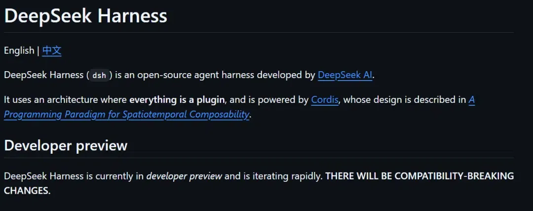 DeepSeek Harness landing banner highlighting the open-source developer preview launch