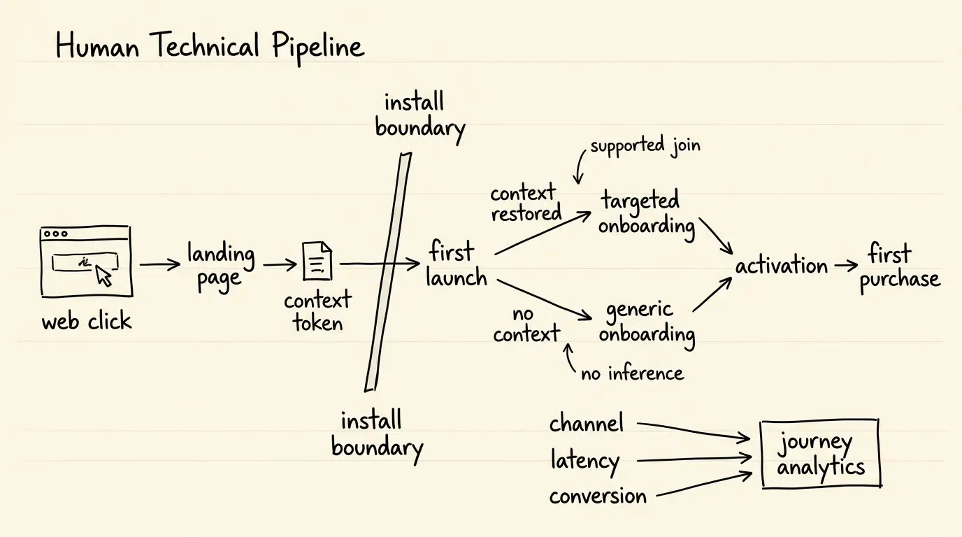 Web to app onboarding journey from click to first purchase